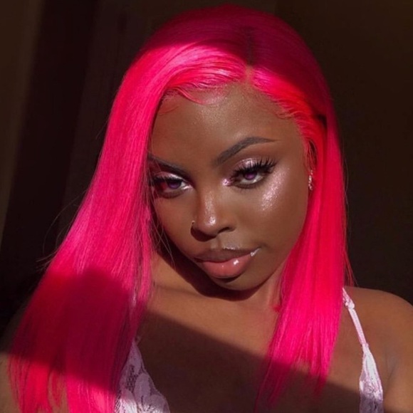 22” HOT PINK Long Hot Pink Lace Wig NEW